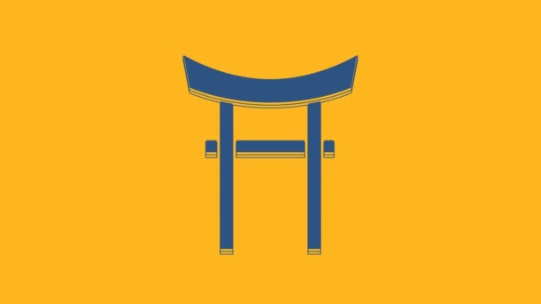Значок Blue Japan Gate Выделен Оранжевом Фоне Знак Тори Гейт — стоковое видео