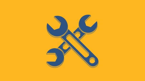 Blue Wrench Icon Isolated Orange Background Spanner Icon Video Motion — Stock Video