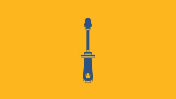 蓝色螺丝刀图标孤立在橙色背景 服务工具符号 4K视频运动图形动画 — 图库视频影像