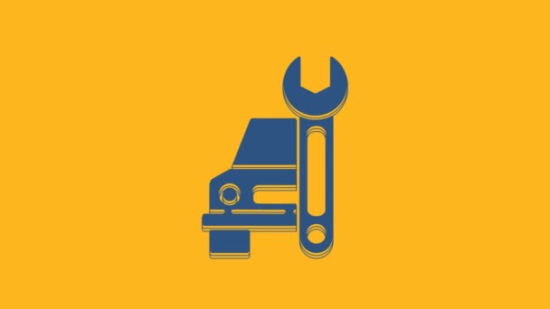 Blue Car Service Icon Isolated Orange Background Auto Mechanic Service — Wideo stockowe