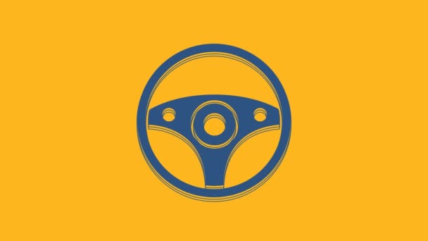 Blue Steering Wheel Icon Isolated Orange Background Car Wheel Icon — Stockvideo