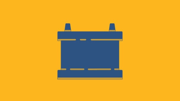 Icono Batería Del Coche Azul Aislado Sobre Fondo Naranja Acumulador — Vídeos de Stock