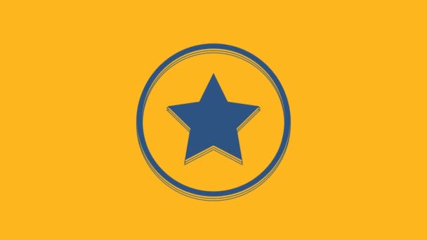 Icono Estrella Azul Aislado Sobre Fondo Naranja Favorito Mejor Calificación — Vídeo de stock