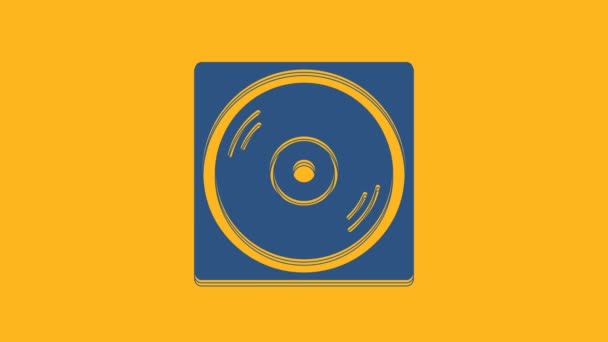 Blue Vinyl Player Vinyl Disk Icon Isolated Orange Background Video — Vídeo de stock