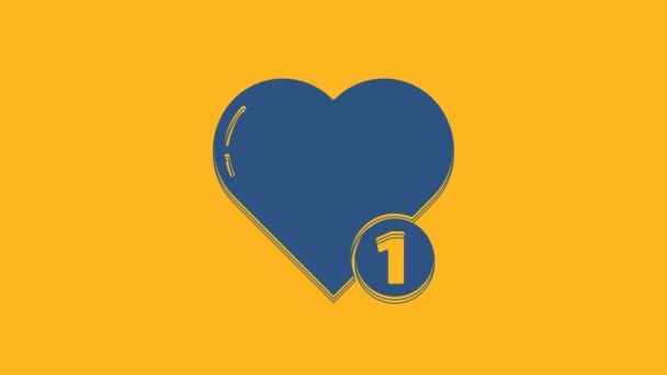 Blue Heart Icon Isolated Orange Background Counter Notification Icon Follower — Vídeo de stock