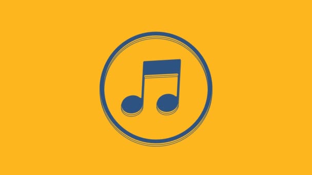 Blue Music Note Tone Icon Isolated Orange Background Video Motion — Stock Video