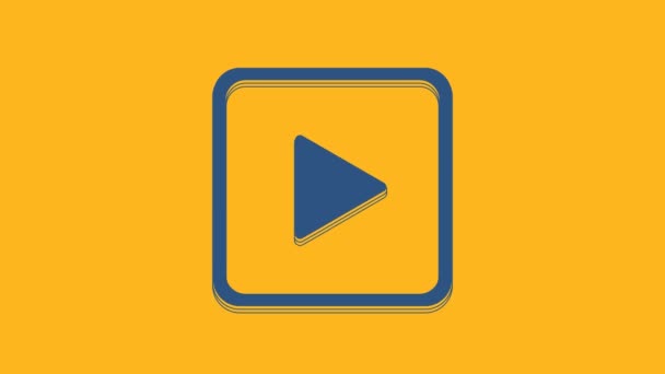 青オレンジ色の背景に隔離された正方形のアイコンで再生します 4Kビデオモーショングラフィックアニメーション — ストック動画