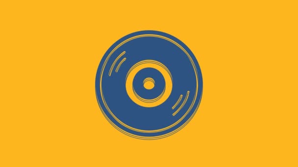 Blue Vinyl Disk Icon Isolated Orange Background Video Motion Graphic — Video