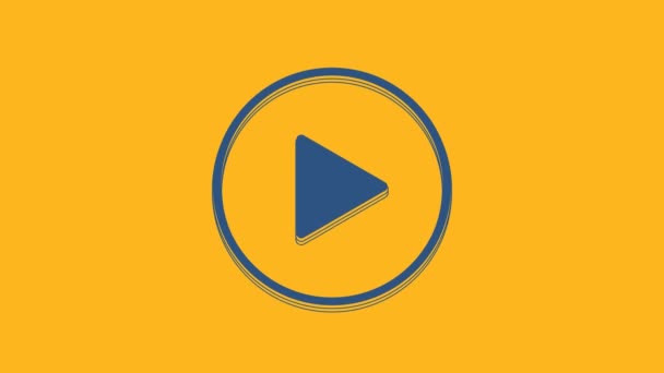 Blue Play Cirkel Ikon Isolerad Orange Bakgrund Video Motion Grafisk — Stockvideo