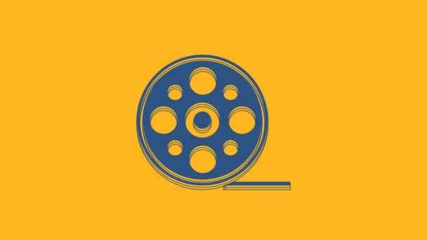 Blaues Filmrollen Symbol Isoliert Auf Orangefarbenem Hintergrund Video Motion Grafik — Stockvideo