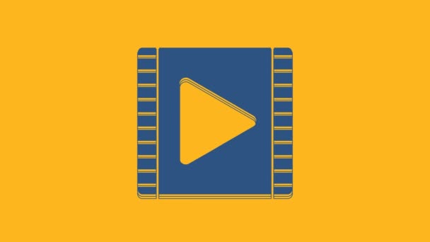 Blue Play Wideo Ikona Izolowana Pomarańczowym Tle Pasek Tabliczką Animacja — Wideo stockowe