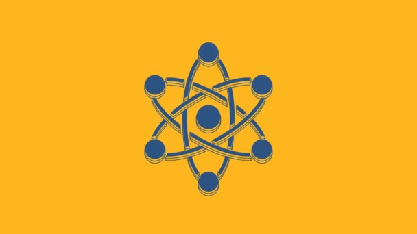 Синий Значок Атом Выделен Оранжевом Фоне Символ Науки Образования Ядерной — стоковое видео