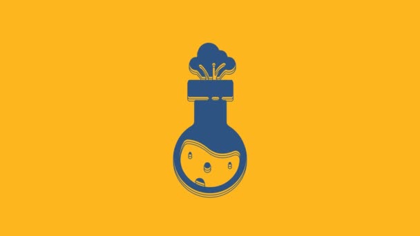 Голубая Пробирка Значок Химической Лаборатории Выделены Оранжевом Фоне Знак Лабораторной — стоковое видео