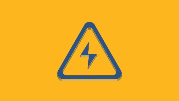 Blaues Hochspannungszeichen Auf Orangefarbenem Hintergrund Symbol Der Gefahr Pfeil Dreieck — Stockvideo