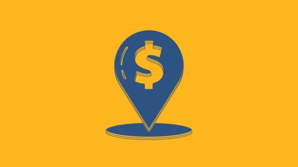 Blue Cash Location Pin Icon Isolated Orange Background Pointer Dollar — Wideo stockowe