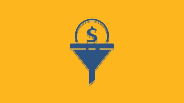 Blue Lead Management Icon Isolated Orange Background Funnel Money Target — Stock Video
