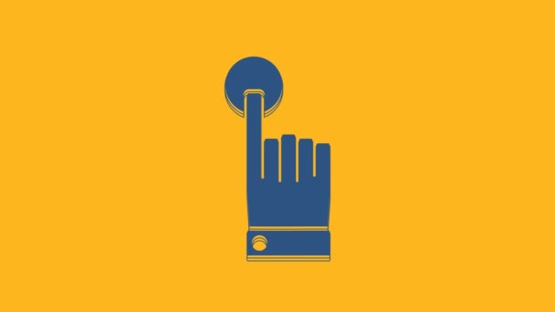 Μπλε Χέρι Αγγίζετε Και Χτυπήστε Εικονίδιο Χειρονομίας Που Απομονώνεται Πορτοκαλί — Αρχείο Βίντεο