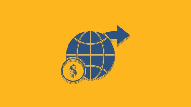 Blue Earth Globe Dollar Symbol Icon Isolated Orange Background World — Stock Video