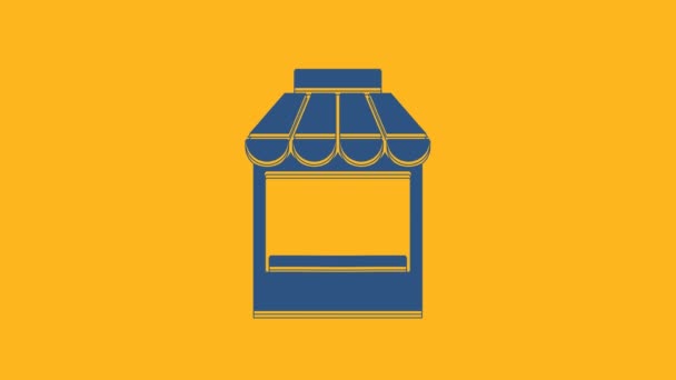 Blue Shopping Building Market Store Icon Isolated Orange Background Shop — Vídeo de stock