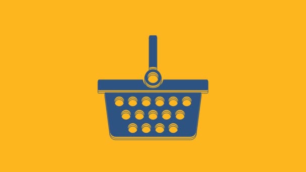Blue Shopping Basket Icon Isolated Orange Background Online Buying Concept — Stok Video