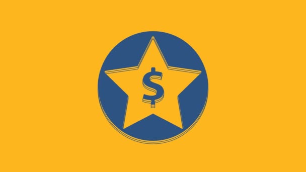蓝星和美元图标孤立在橙色背景 最受欢迎的 最好的评价 奖项的标志 4K视频运动图形动画 — 图库视频影像