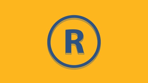 Ikona Modrá Registrovaná Ochranná Známka Izolovaná Oranžovém Pozadí Grafická Animace — Stock video