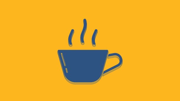 Ікона Синьої Кави Ізольована Помаранчевому Тлі Чай Гаряча Кава Відеографічна — стокове відео