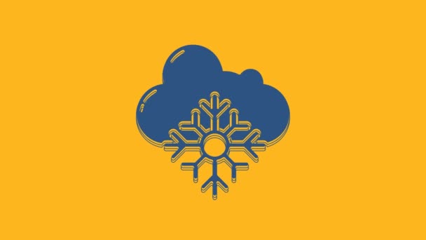 Μπλε Σύννεφο Εικονίδιο Χιονιού Απομονωμένο Πορτοκαλί Φόντο Σύννεφο Νιφάδες Χιονιού — Αρχείο Βίντεο