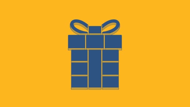 Blue Gift Box Icon Isolated Orange Background Merry Christmas Happy — стоковое видео
