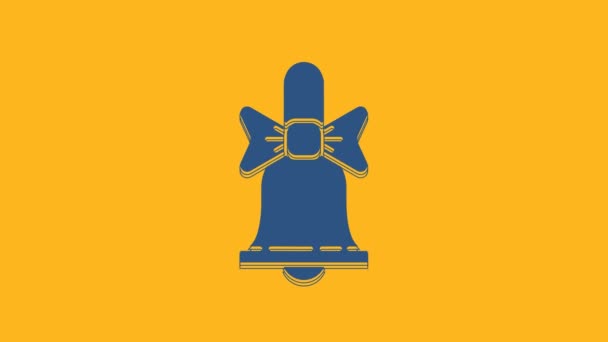 Blue Merry Christmas Ringing Bell Icon Isolated Orange Background Alarm — Stockvideo