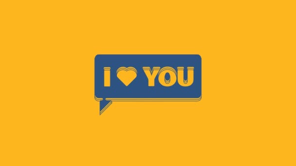 Blue Speech Bubble Text Love You Icon Isolated Orange Background — Video