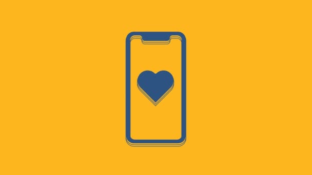 Blue Mobile Phone Heart Icon Isolated Orange Background Valentines Day — Video