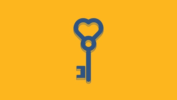 Blue Key Heart Shape Icon Isolated Orange Background Valentines Day — Stock videók