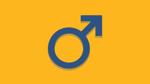 Blue Male Gender Symbol Icon Isolated Orange Background Video Motion — Stockvideo