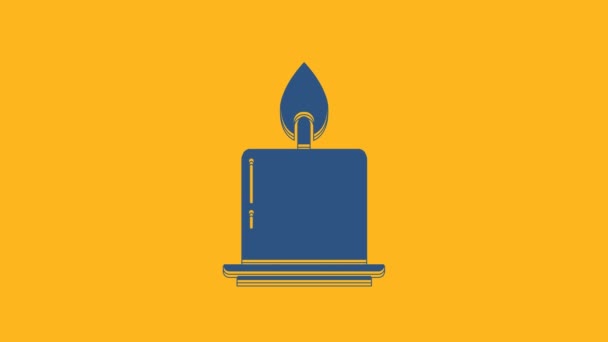 Blue Burning Candle Candlestick Icon Isolated Orange Background Cylindrical Candle — Stock Video