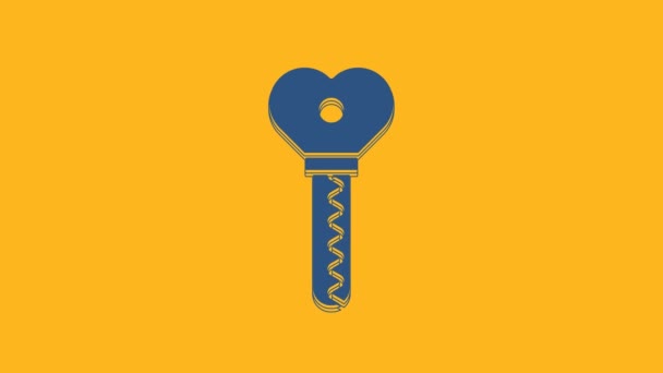Blue Key Heart Shape Icon Isolated Orange Background Valentines Day — Vídeos de Stock