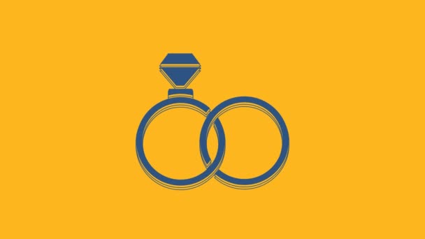 Blue Wedding Rings Icon Isolated Orange Background Bride Groom Jewelry — ストック動画