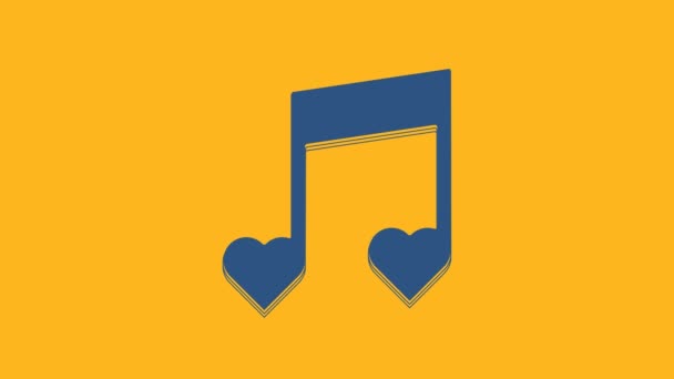 Blue Music Note Ton Mit Herz Symbol Isoliert Auf Orangefarbenem — Stockvideo