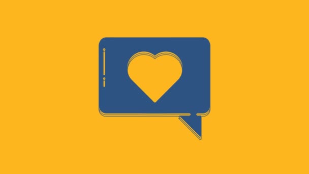 Blue Icono Del Corazón Aislado Sobre Fondo Naranja Contra Notificación — Vídeo de stock