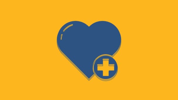 Blue Heart Icon Isolated Orange Background Romantic Symbol Linked Join — Stock videók