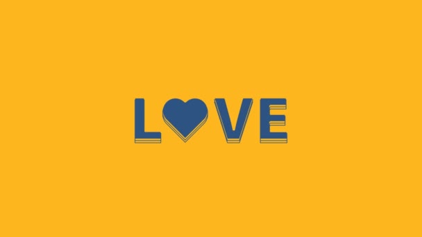 Ікона Тексту Blue Love Ізольована Помаранчевому Тлі Валентинів Щоденний Вітальний — стокове відео