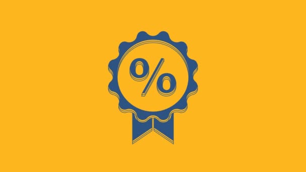 Blue Discount Percent Tag Icon Isolated Orange Background Shopping Tag — Wideo stockowe