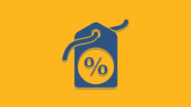 Blue Discount Percent Tag Icon Isolated Orange Background Shopping Tag — Stock video