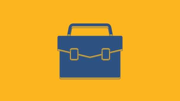 Blue Briefcase Icon Isolated Orange Background Business Case Sign Business — ストック動画