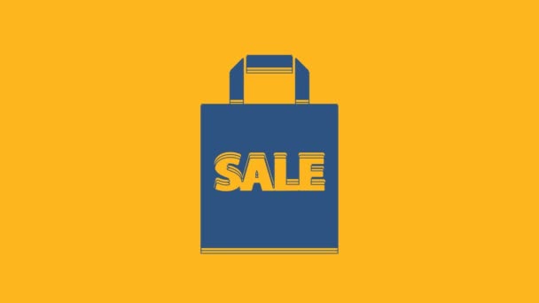 Голубая Сумка Shoping Надписью Sale Icon Изолирована Оранжевом Фоне Знак — стоковое видео