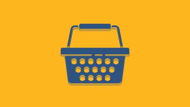 Blue Shopping Basket Icon Isolated Orange Background Online Buying Concept — Stock video