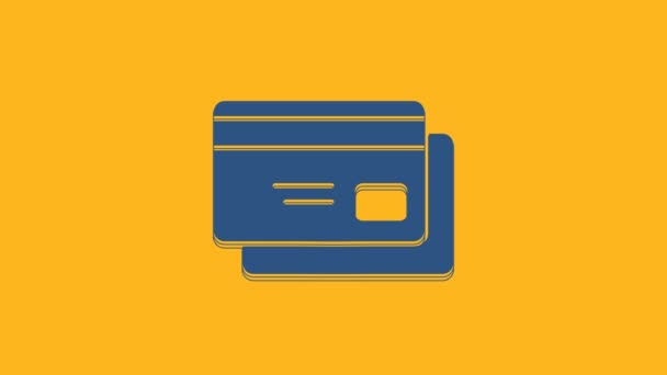 Blaues Kreditkartensymbol Isoliert Auf Orangefarbenem Hintergrund Online Zahlung Barabhebungen Finanzgeschäfte — Stockvideo
