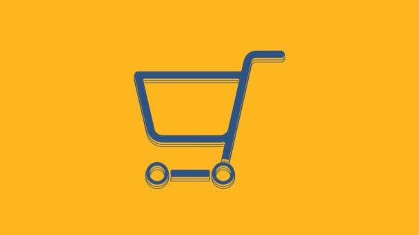 Blue Shopping Cart Icon Isolated Orange Background Online Buying Concept — Stok Video