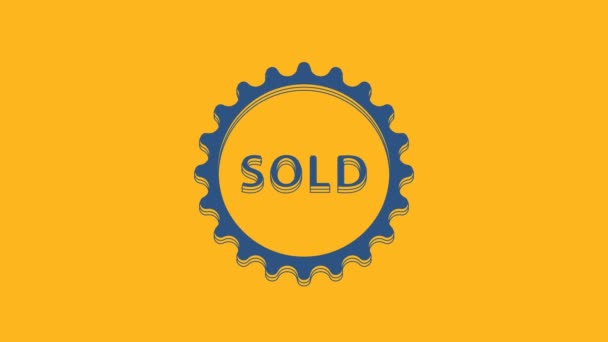 Blue Sold Label Symbol Isoliert Auf Orangefarbenem Hintergrund Video Motion — Stockvideo