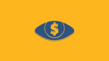 Turuncu arka planda dolar simgesi olan Mavi Göz. 4K Video hareketli grafik canlandırması.